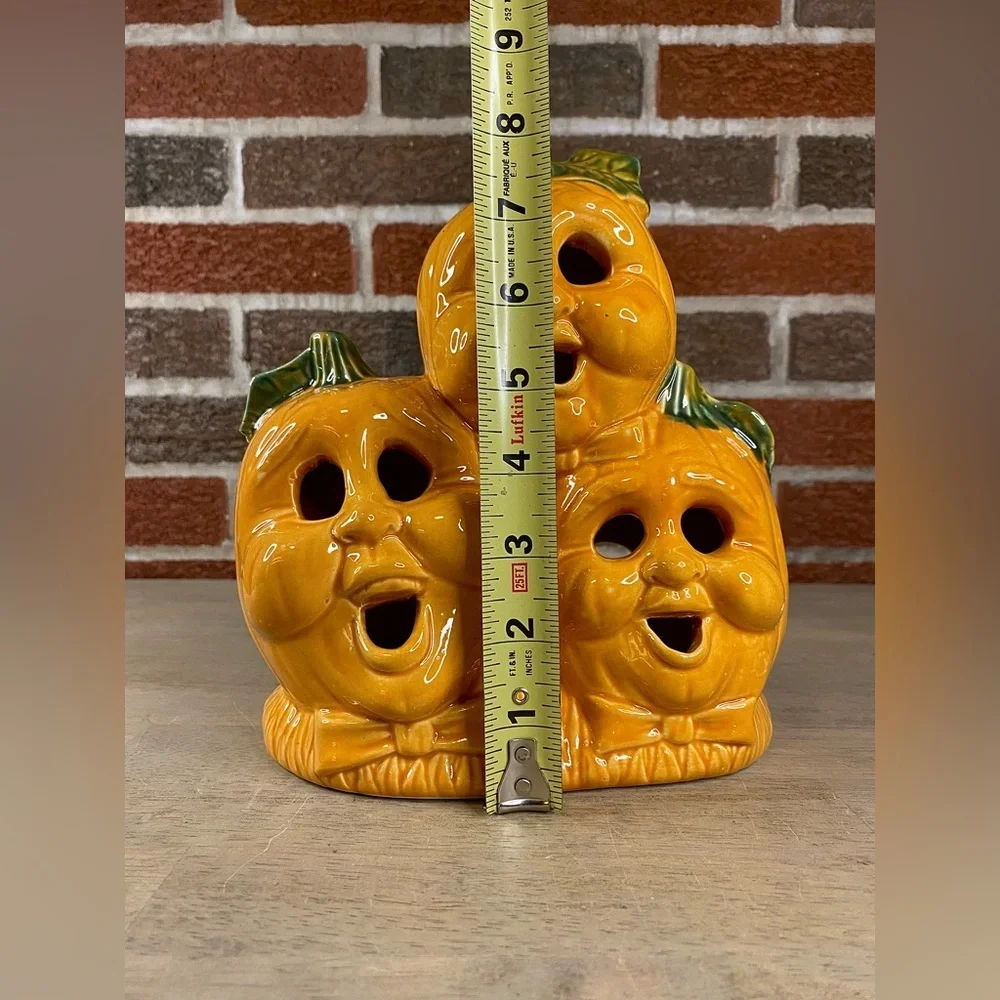 VTG Halloween Ceramic Light Up Pumpkin Patch Jack O Lantern 8 x 7